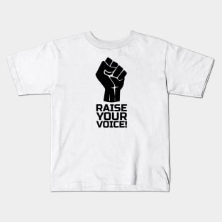 Rise Your Voice with Fist 1 in Black Kids T-Shirt